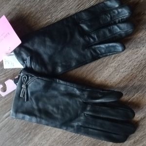 Kate Spade black leather mini bow glove size m